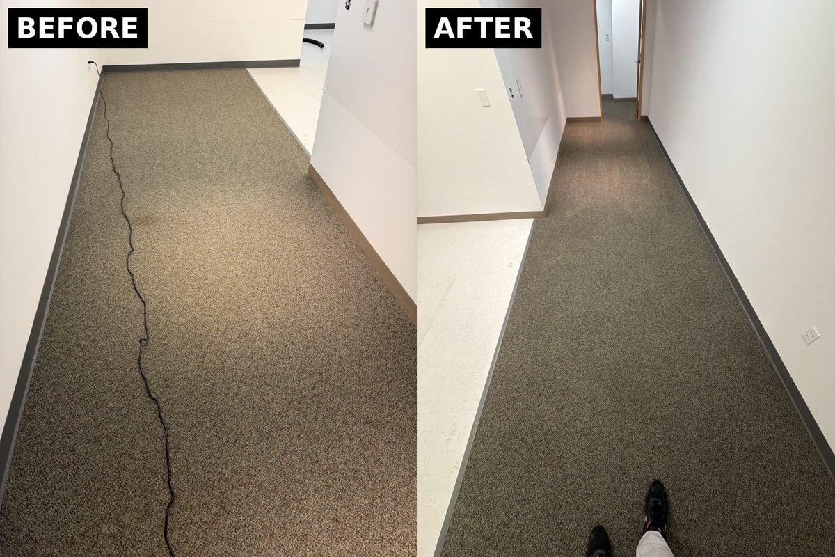 Hallway carpet before and after cleaning by Olsen Restoration Carpet Cleaning, Lake Stevens WA